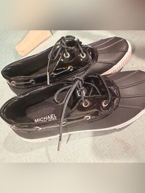 Michael Kors Black Patent Duck-Style Moccasins